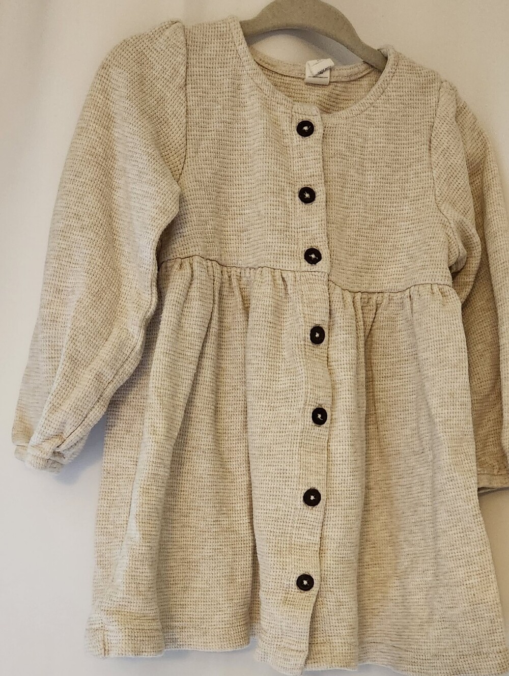 Colored Organics Beige Waffle Button-Front Dress